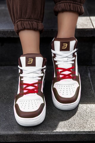 Baskets montantes - Blanc et marron foncé