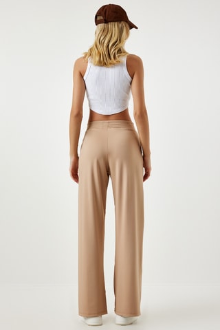 Pantalon palazzo taille haute - Beige