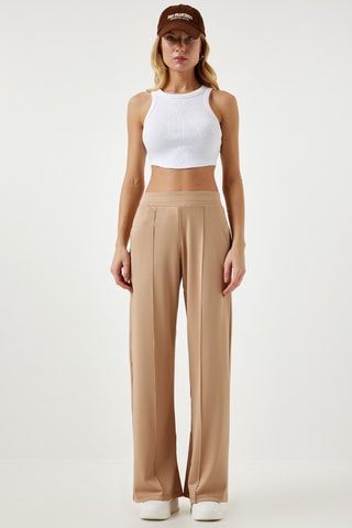 Pantalon palazzo taille haute - Beige
