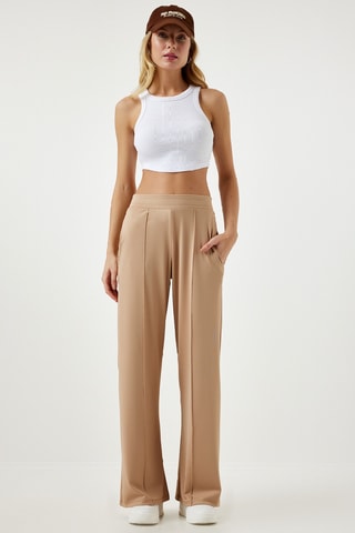 Pantalon palazzo taille haute - Beige