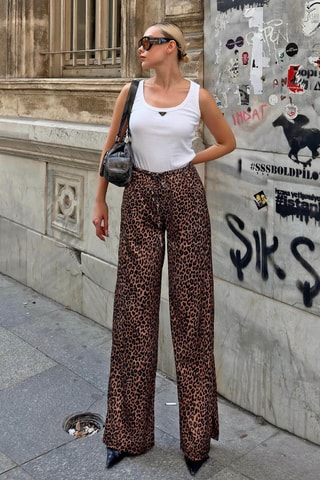 Pantalon taille haute - Marron