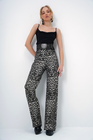 Jean palazzo taille haute - Marron et noir