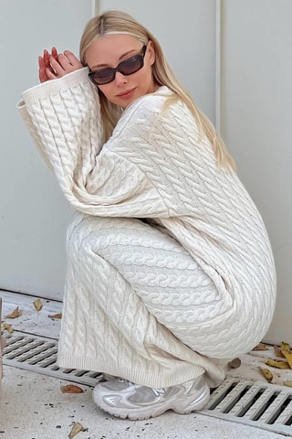 Robe midi en laine - Beige