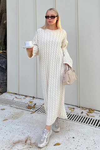 Robe midi en laine - Beige