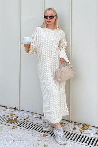 Robe midi en laine - Beige
