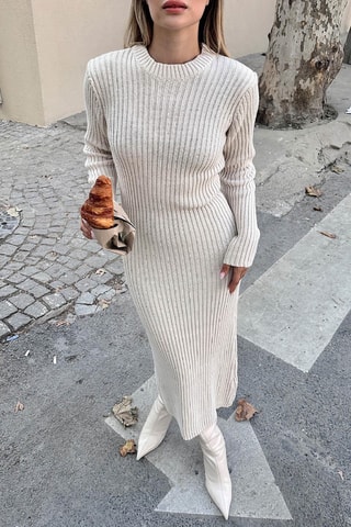 Robe midi en laine - Beige