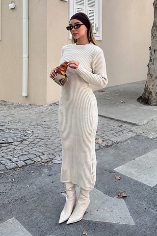 Robe midi en laine - Beige
