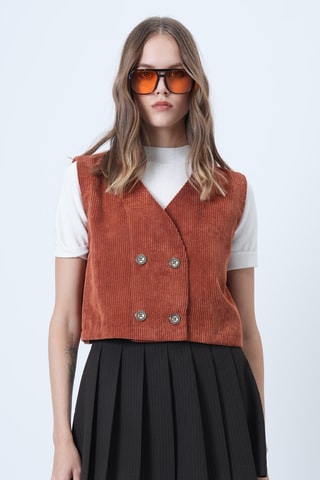 Veste sans manches en velours - Rouge brique