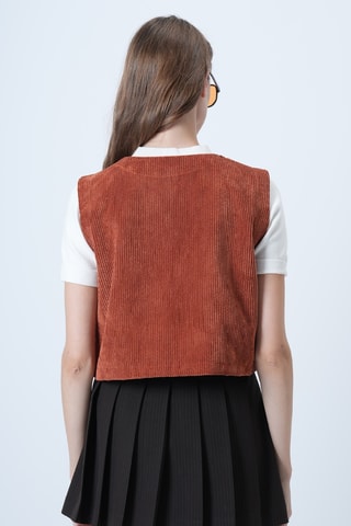 Veste sans manches en velours - Rouge brique