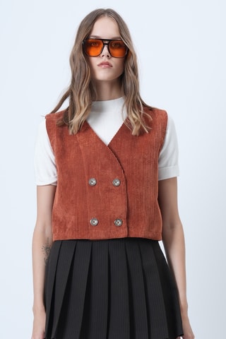 Veste sans manches en velours - Rouge brique