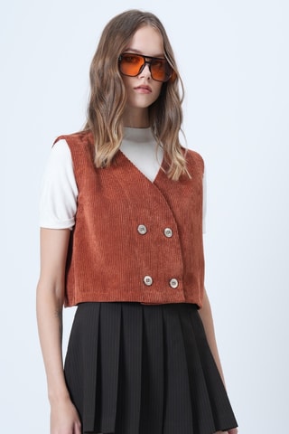 Veste sans manches en velours - Rouge brique