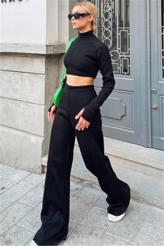 Pull court et pantalon taille haute - Noir