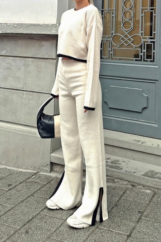 Pull court et pantalon taille haute - Beige