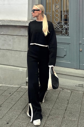 Pull court et pantalon taille haute - Noir