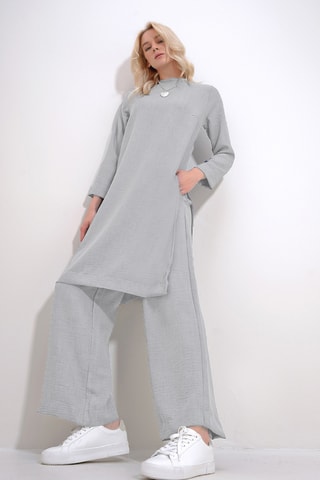 Tunique et pantalon palazzo - Gris