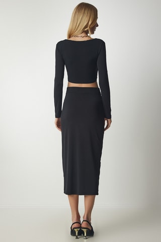 Crop top et jupe droite taille haute - Noir