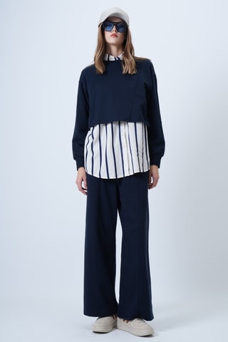 Sweat court et pantalon regular - Bleu marine