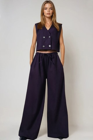 Veste courte sans manches en cachemire et pantalon regular - Violet