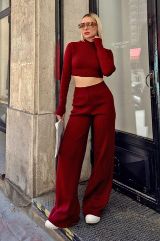 Pull court et pantalon regular taille haute - Bordeaux