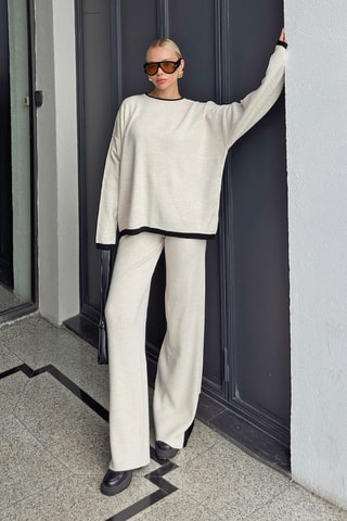Pull et pantalon regular en laine - Beige