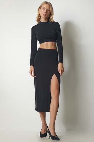 Crop top et jupe droite taille haute - Noir