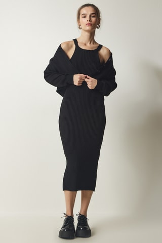 Gilet et robe fourreau en laine - Noir