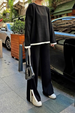 Pull et pantalon oversize taille haute en laine - Noir