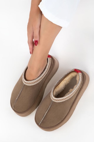 Sabots fourrés plateformes - Taupe