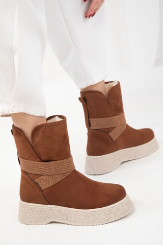 Bottines fourrées en nubuck - Marron