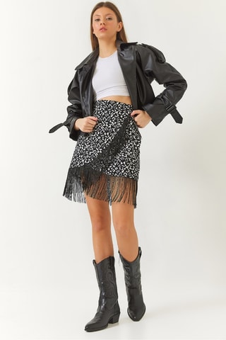 Jupe portefeuille taille haute - Noir