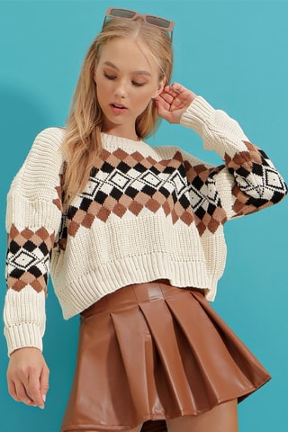 Pull court - Beige et marron