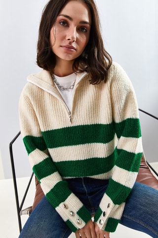 Pull - Ecru et vert émeraude