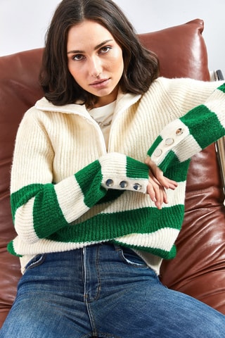 Pull - Ecru et vert émeraude