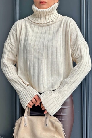 Pull court en laine - Beige