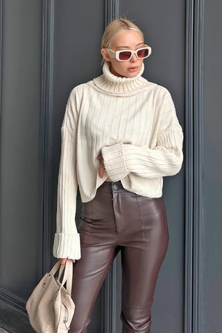 Pull court en laine - Beige