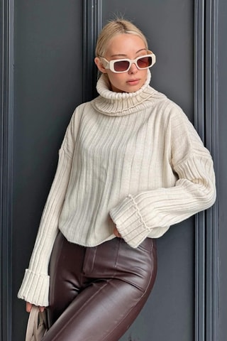 Pull court en laine - Beige