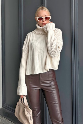 Pull court en laine - Beige