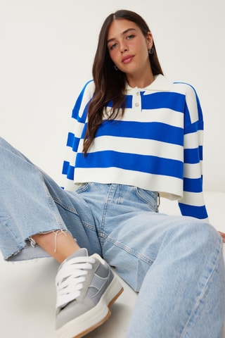 Pull court - Blanc et indigo