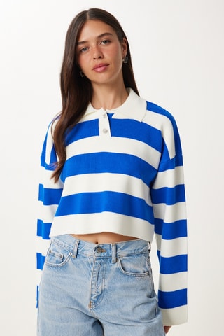 Pull court - Blanc et indigo