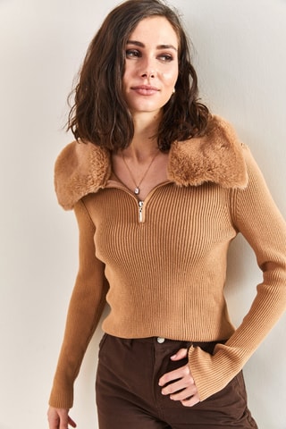 Pull regular en laine - Camel