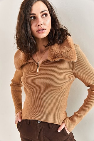 Pull regular en laine - Camel