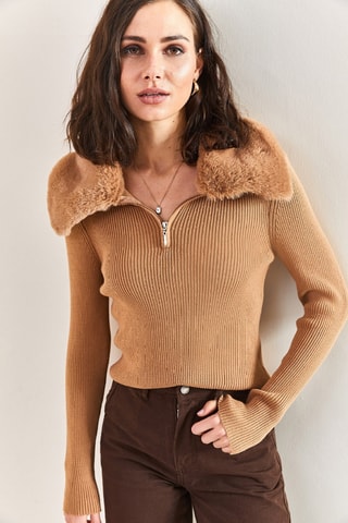 Pull regular en laine - Camel