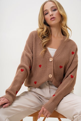 Gilet - Marron clair et rouge