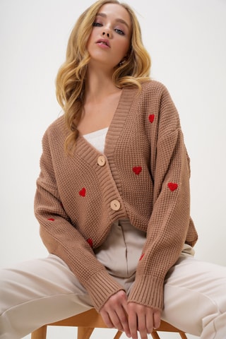 Gilet - Marron clair et rouge