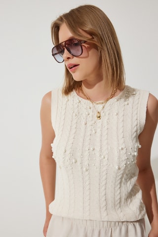 Pull sans manches - Ecru