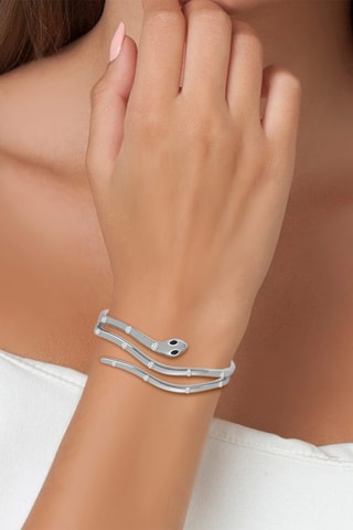 Pulseira rígida - Prateado e preto