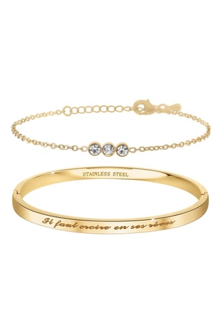 Pulseiras e pulseira rígida "Il faut croire en ses rêves" banhadas a ouro amarelo fino