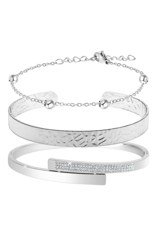 2 pulseiras rígidas e 1 pulseira - Prateado