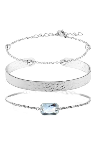 2 braceletes e 1 pulseira rígida - Prateado 