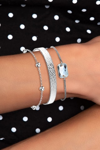 2 braceletes e 1 pulseira rígida - Prateado 